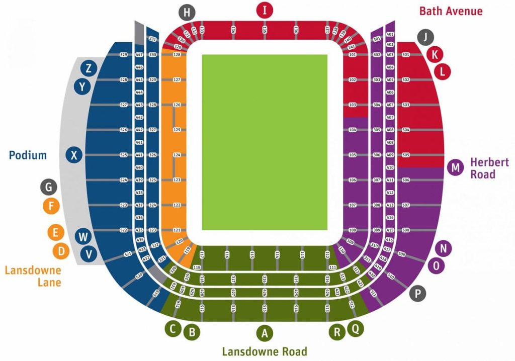 Piantina dei settori: Aviva Stadium di Dublino