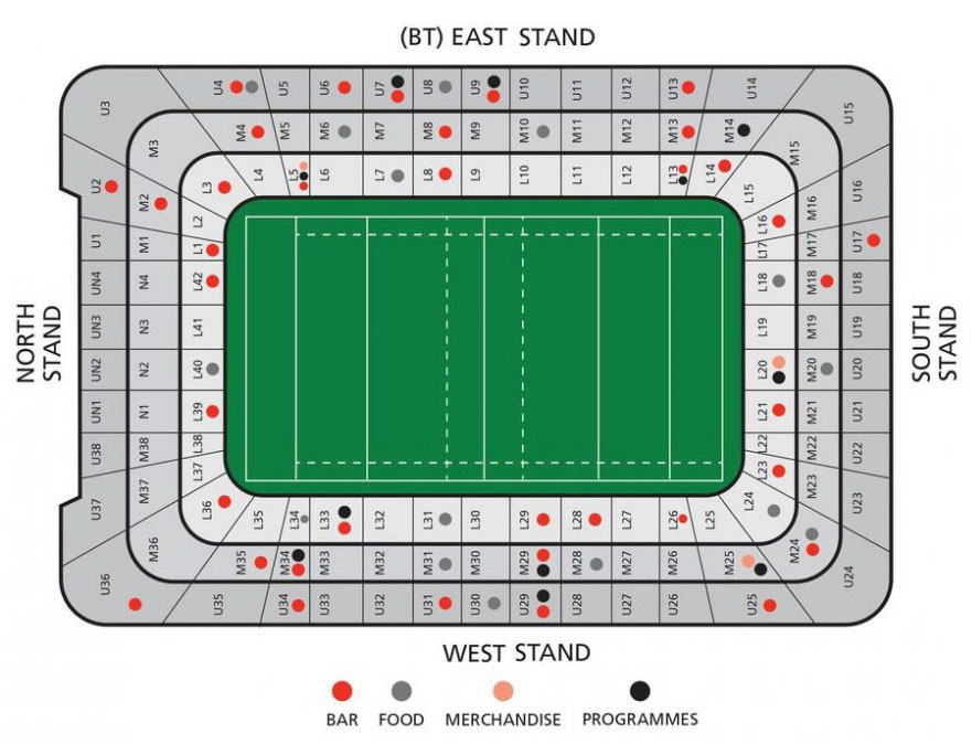 Piantina dei settori: Millennium Stadium di Cardiff