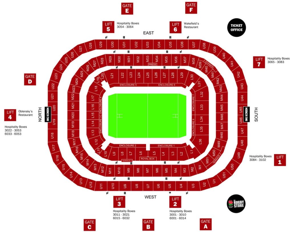 Piantina dei settori: Stadio Twickenham di Londra